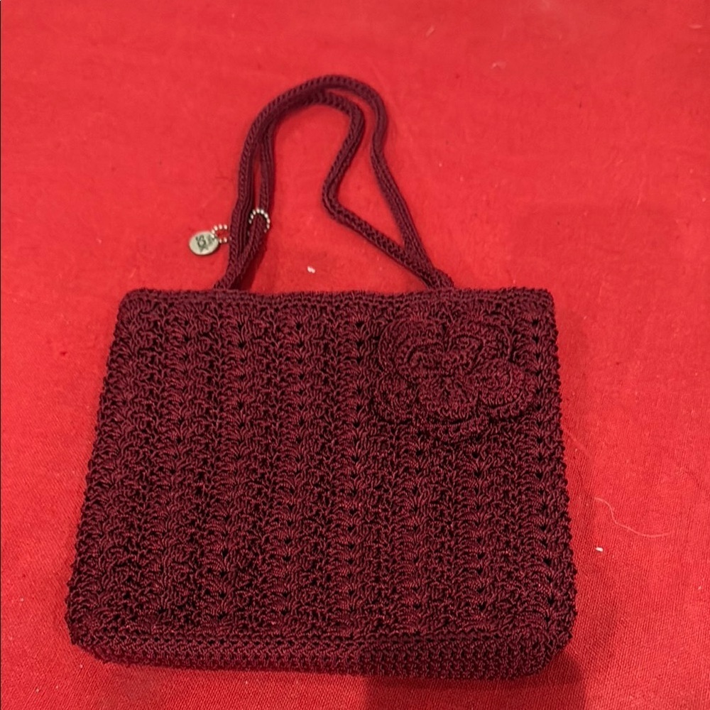 The Sak Red Shoulder Bag with Intricate Crochet Design